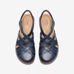 Clarks Women's Elizabelle Sea Fisherman Sandals Navy Leather Size 9 1/2M Comfort